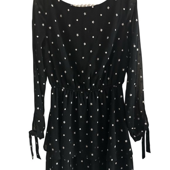 Ann Taylor Black and White Star Polka Dot Layered Long Sleeve Wrist Tie Dress - Picture 3 of 13
